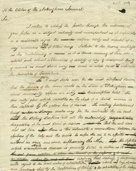 Draft of letter to 'Nottingham Journal'